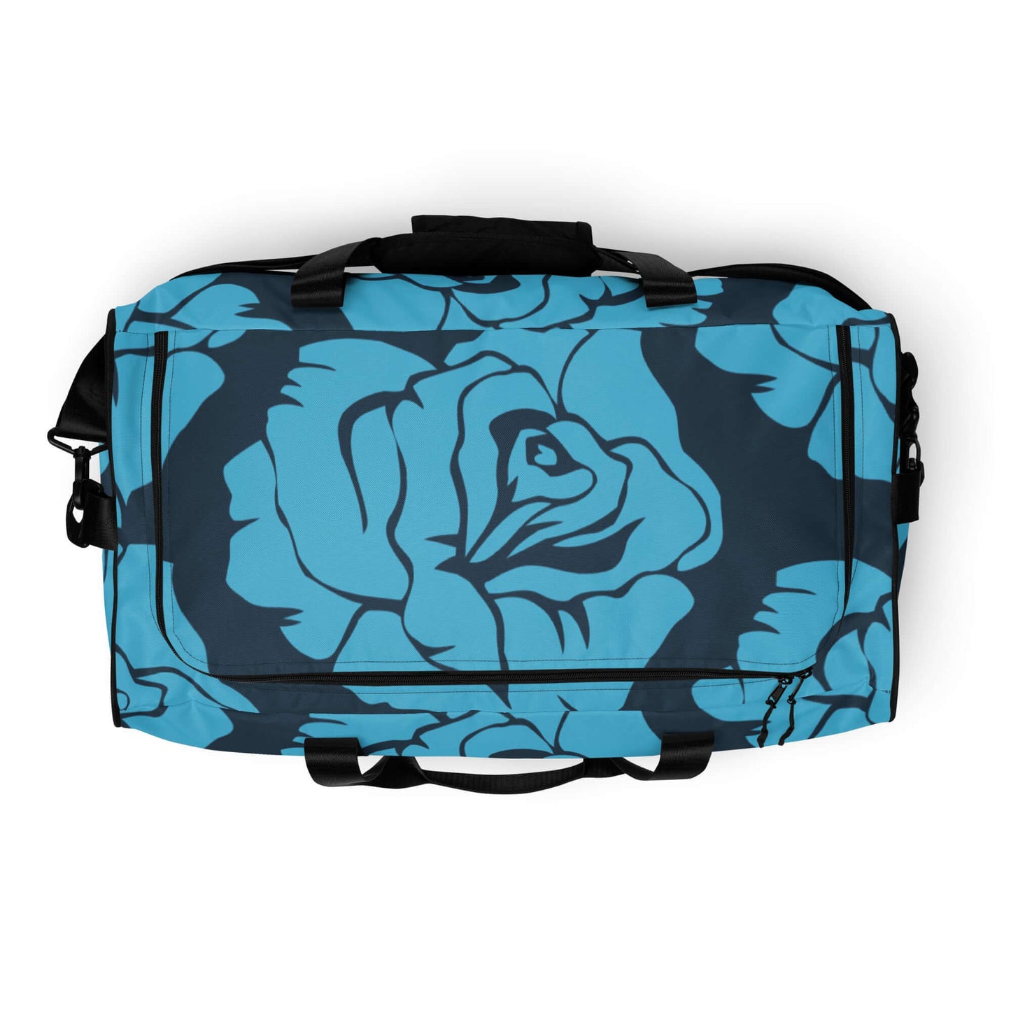Weekender N°19 with blue floral pattern, ideal for travel, daily errands, or gym use, featuring adjustable padded shoulder straps.