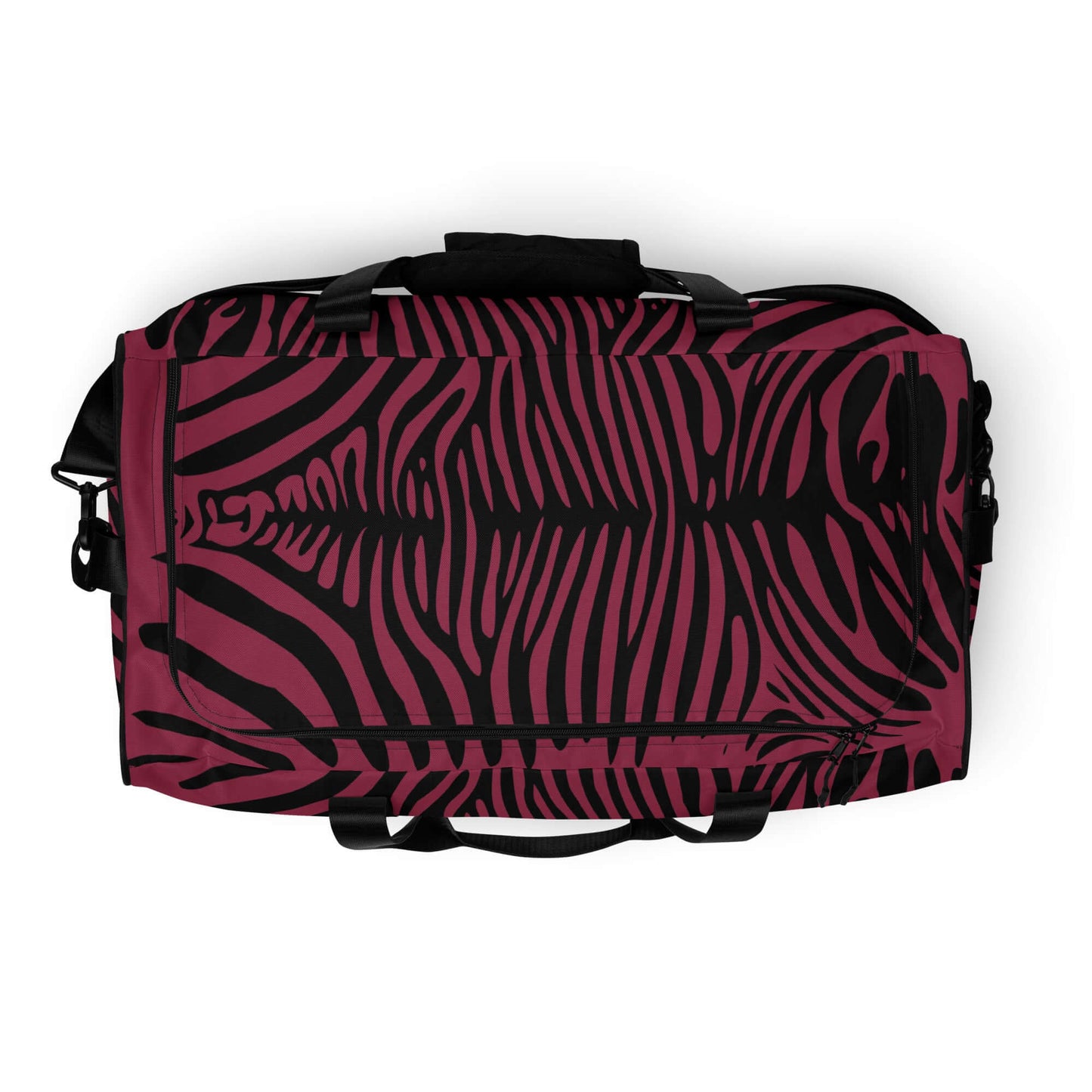 Zebra-patterned Weekender N°23 bag with adjustable straps and multiple compartments for travel, daily errands, or gym use.