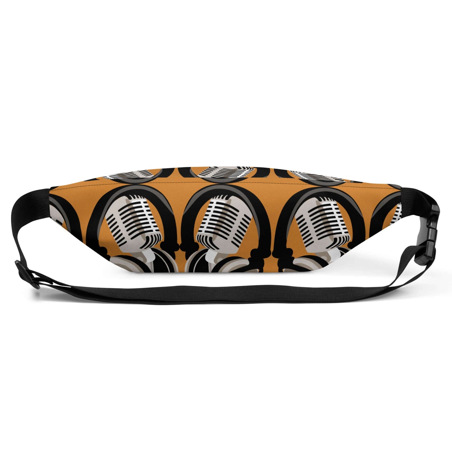 Gürteltasche N°28 with microphone pattern, perfect for festivals, featuring adjustable strap and inner pocket. Ideal travel accessory.