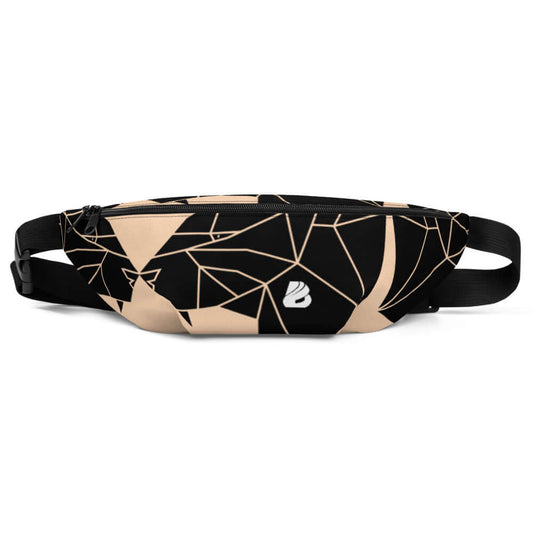 Stylish Gürteltasche N°8 with black angular patterns perfect for festivals and travel, featuring adjustable straps and inner pocket.