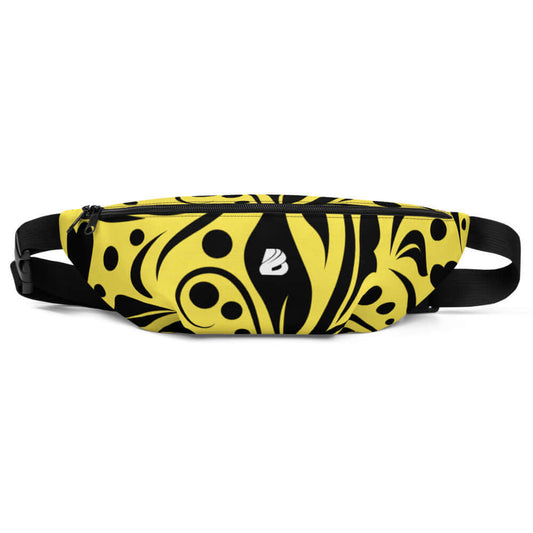 Stylish yellow and black patterned Gürteltasche N°12 with adjustable strap and versatile design for travel and festivals.