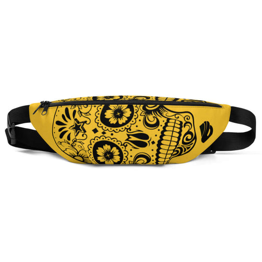 Yellow festival Gürteltasche N°20 with floral design, adjustable strap, perfect for travel or hands-free activities.