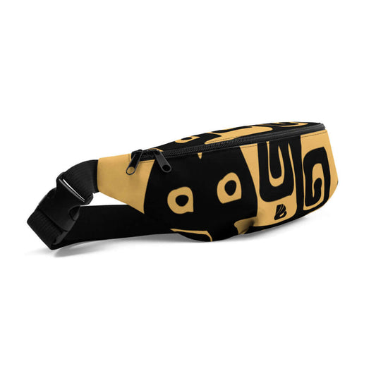 Gürteltasche N°13 with adjustable strap, perfect for travel and festivals, featuring a stylish black and gold design.
