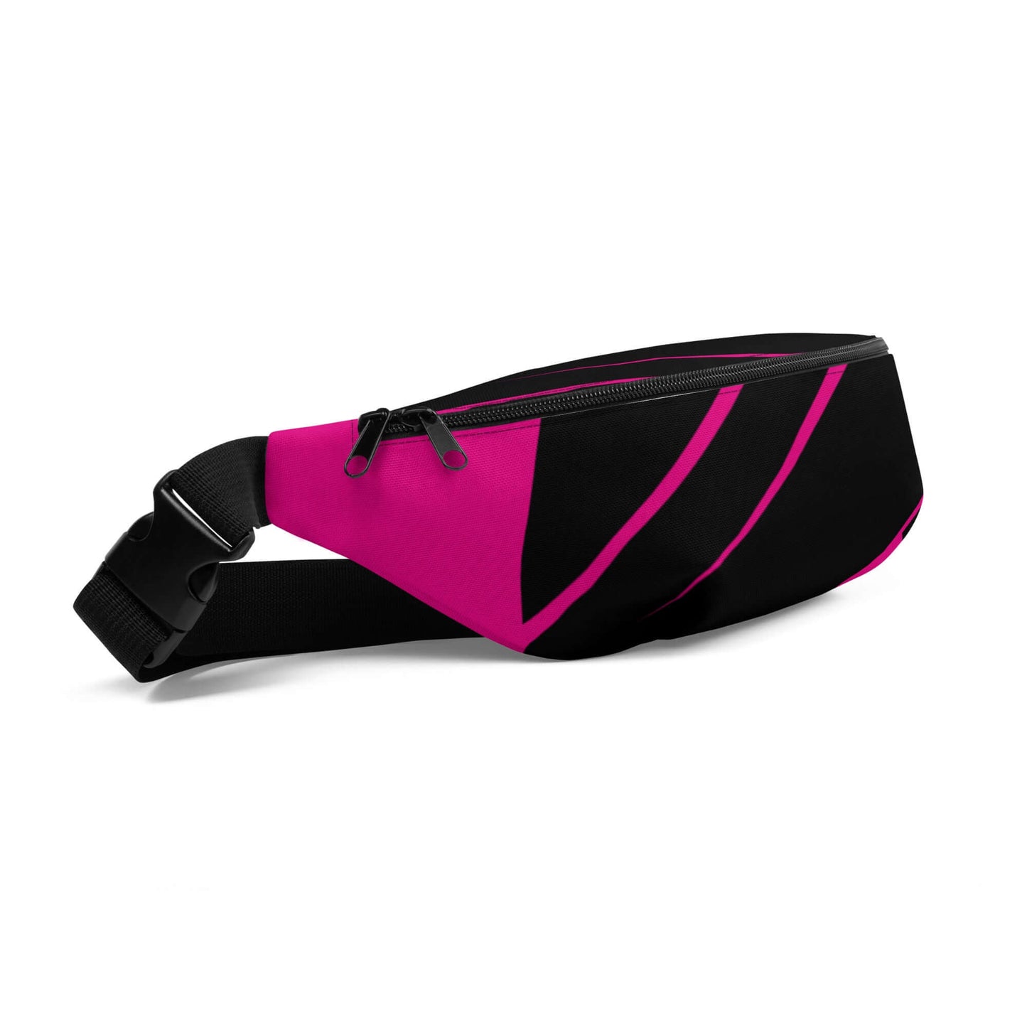 Gürteltasche N°25 in schwarz und pink mit verstellbarem Riemen, ideal für Festivals und Reisen; 100% Polyester.