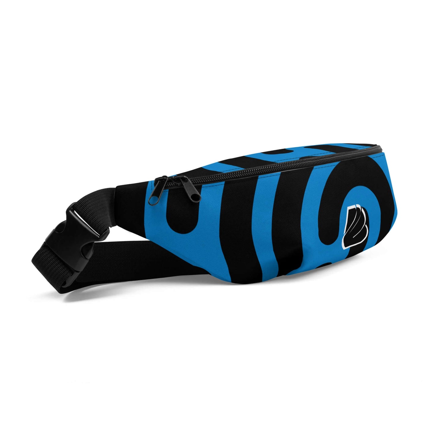 Stylish blue and black Gürteltasche N°27 waist bag with adjustable strap and zippered pocket.