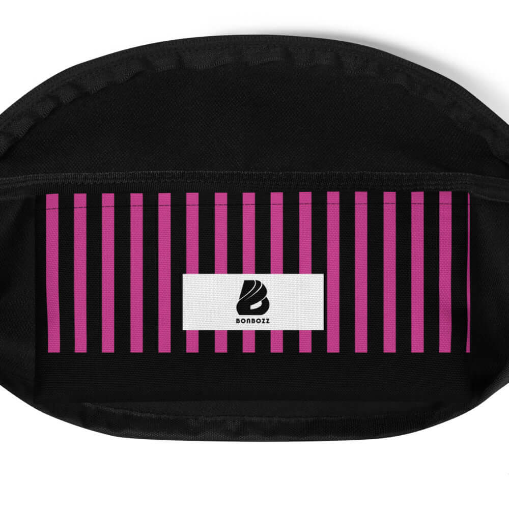 Gürteltasche N°2 with pink stripes, ideal for festivals and travel, featuring an inner pocket and adjustable strap for hands-free convenience.