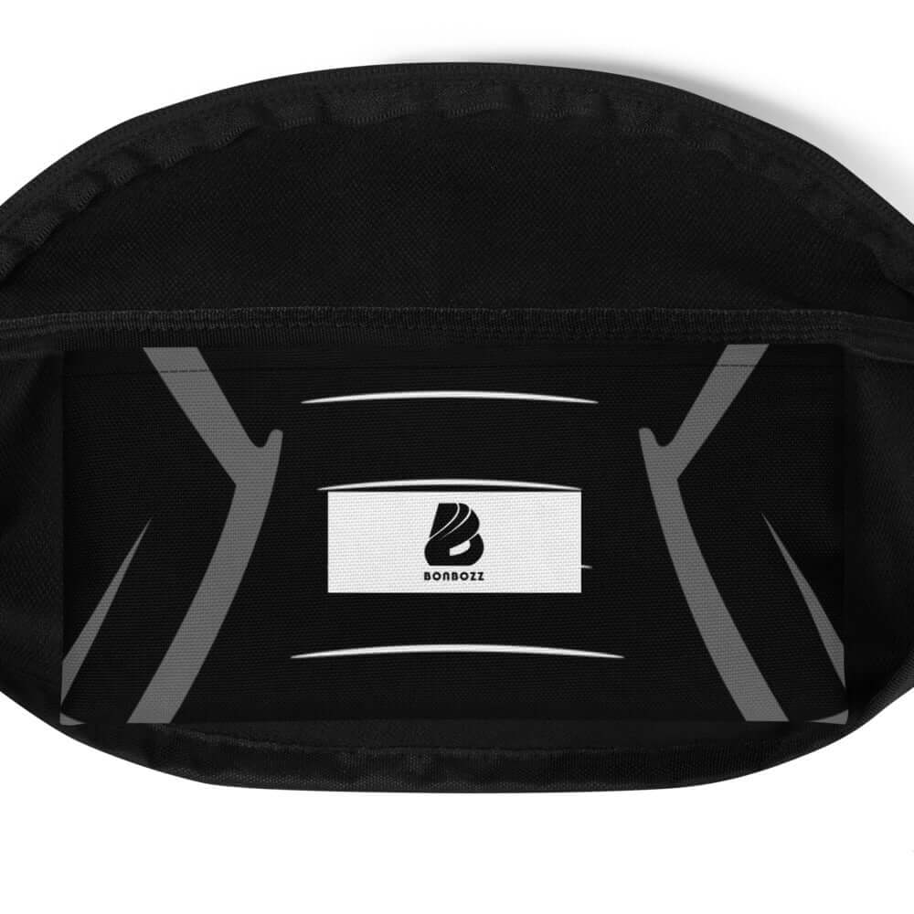 Gürteltasche N°10 black interior showing inner pocket, perfect waist bag accessory for travel and festivals with adjustable strap