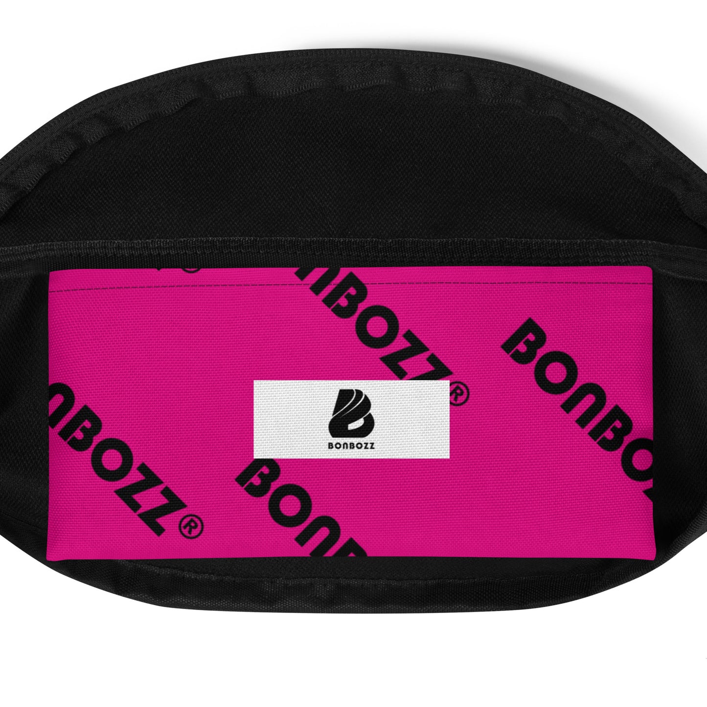 Innenansicht einer Gürteltasche N°23 mit pinkem Design und BONBOZZ-Logo, ideal für Festivals.