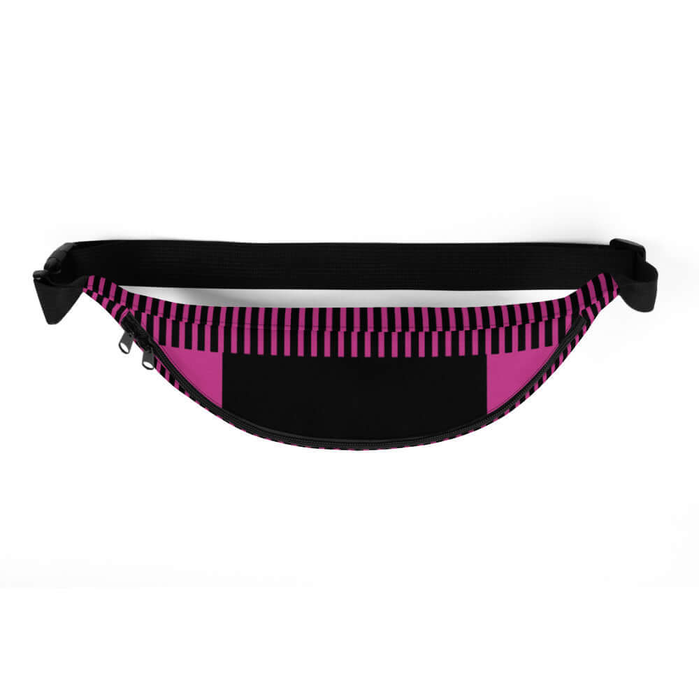 Stylish black and pink Gürteltasche N°2 with adjustable strap and inner pocket, ideal for travel and festivals.