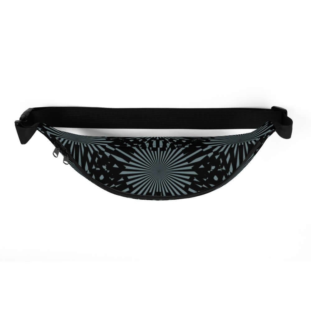 Black and teal Gürteltasche N°9 with adjustable strap and geometric pattern.