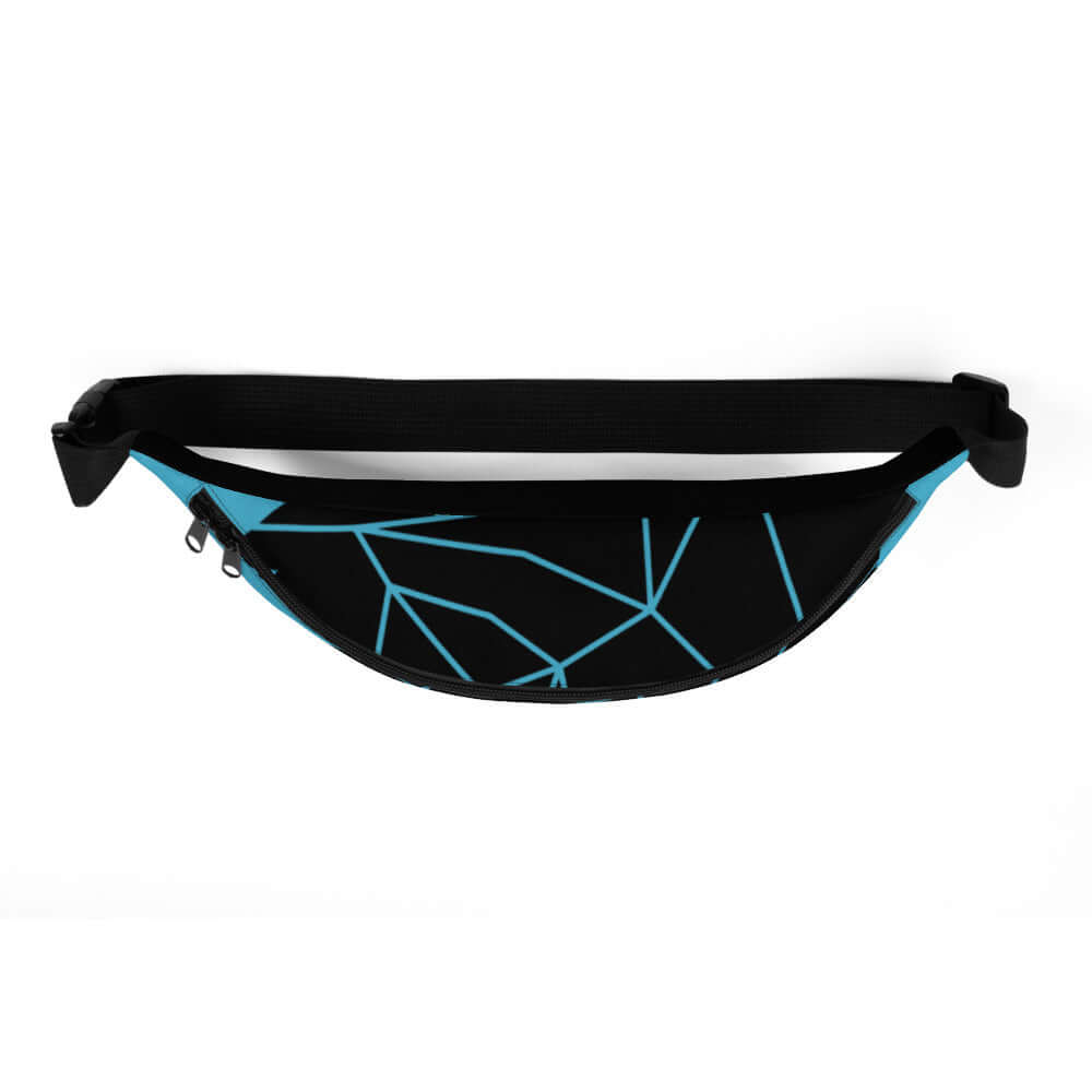 Black and blue Gürteltasche N°15 with adjustable strap and geometric design.