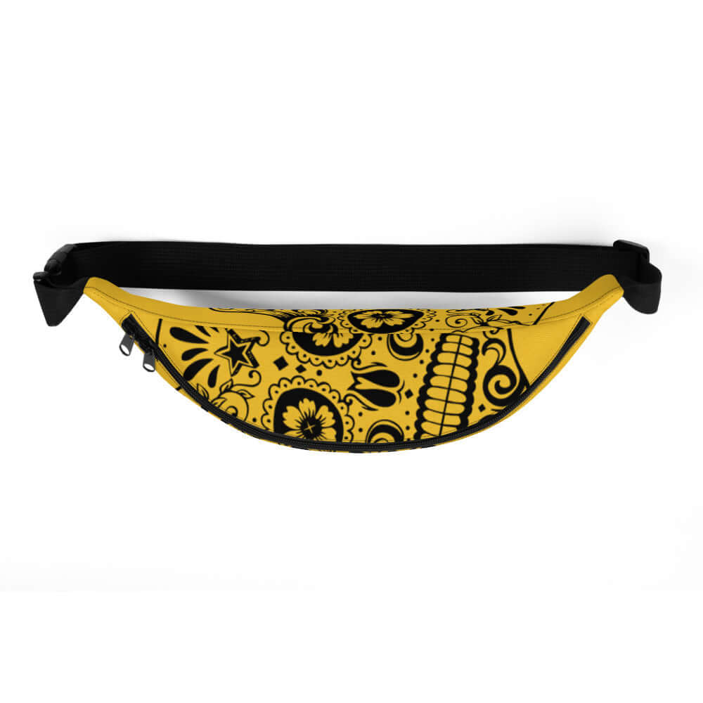 Yellow printed Gürteltasche N°20 with adjustable strap, ideal for travel and festivals.