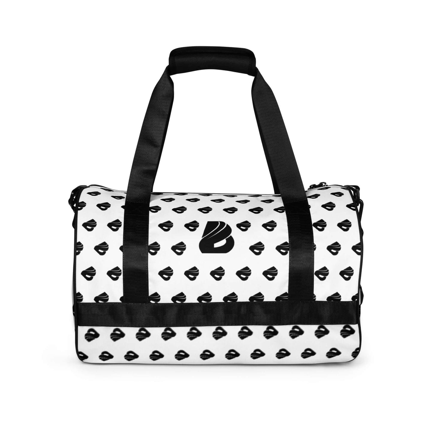 Allover-Print-Sporttasche N°0 - White sports bag with black allover print and durable, water-repellent fabric, perfect for fitness.