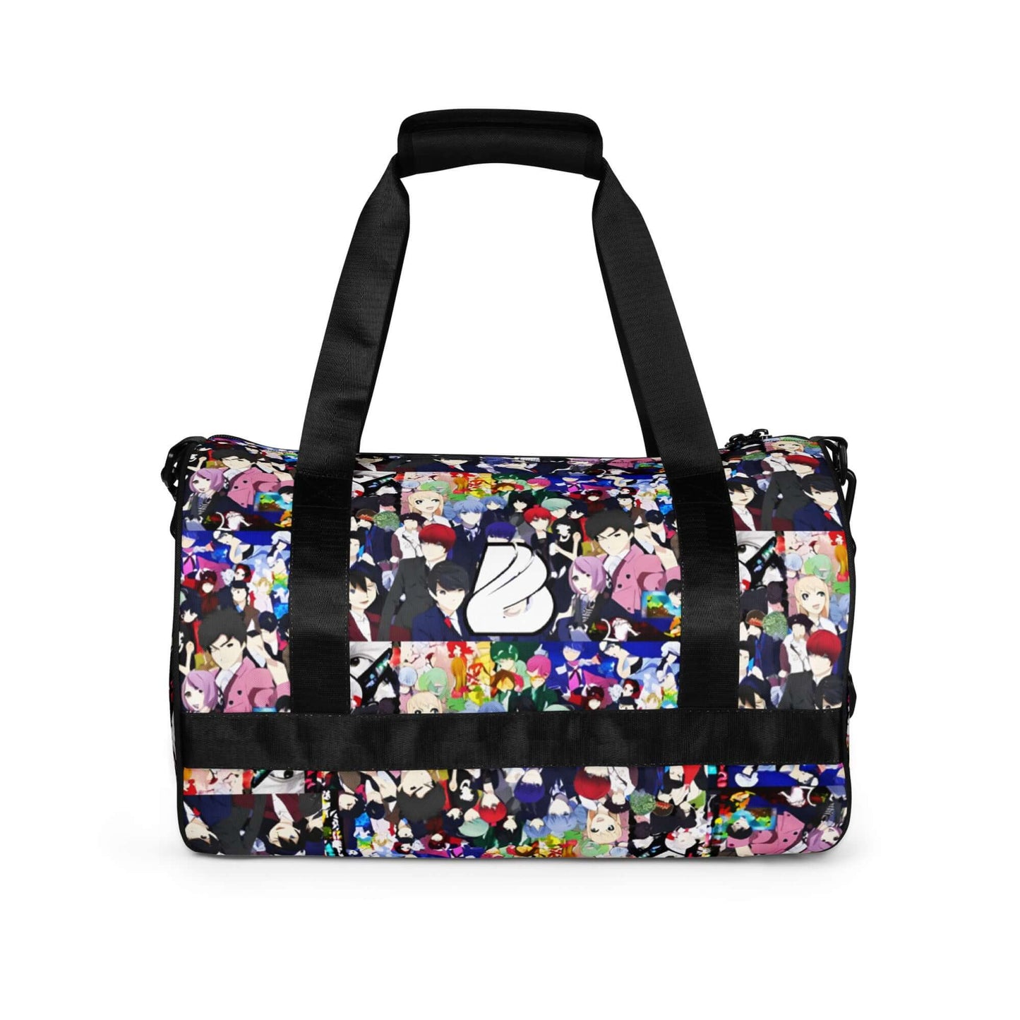 Allover-Print-Sporttasche N°3 with colorful full-print design, waterproof polyester, and reinforced bottom, ideal for fitness and travel.