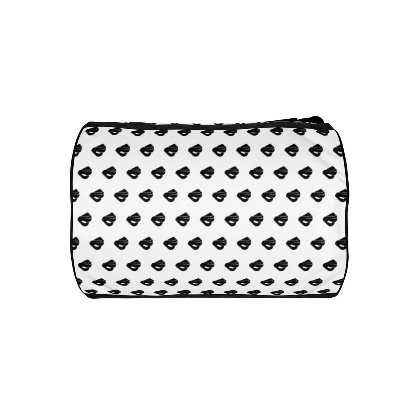 Allover-Print-Sporttasche N°0 in black and white pattern, made of 100% polyester, waterproof and durable for fitness and training.