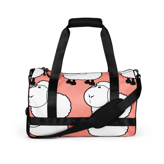 Allover-Print-Sporttasche N°2 with fun sheep design, waterproof and durable polyester gym bag.