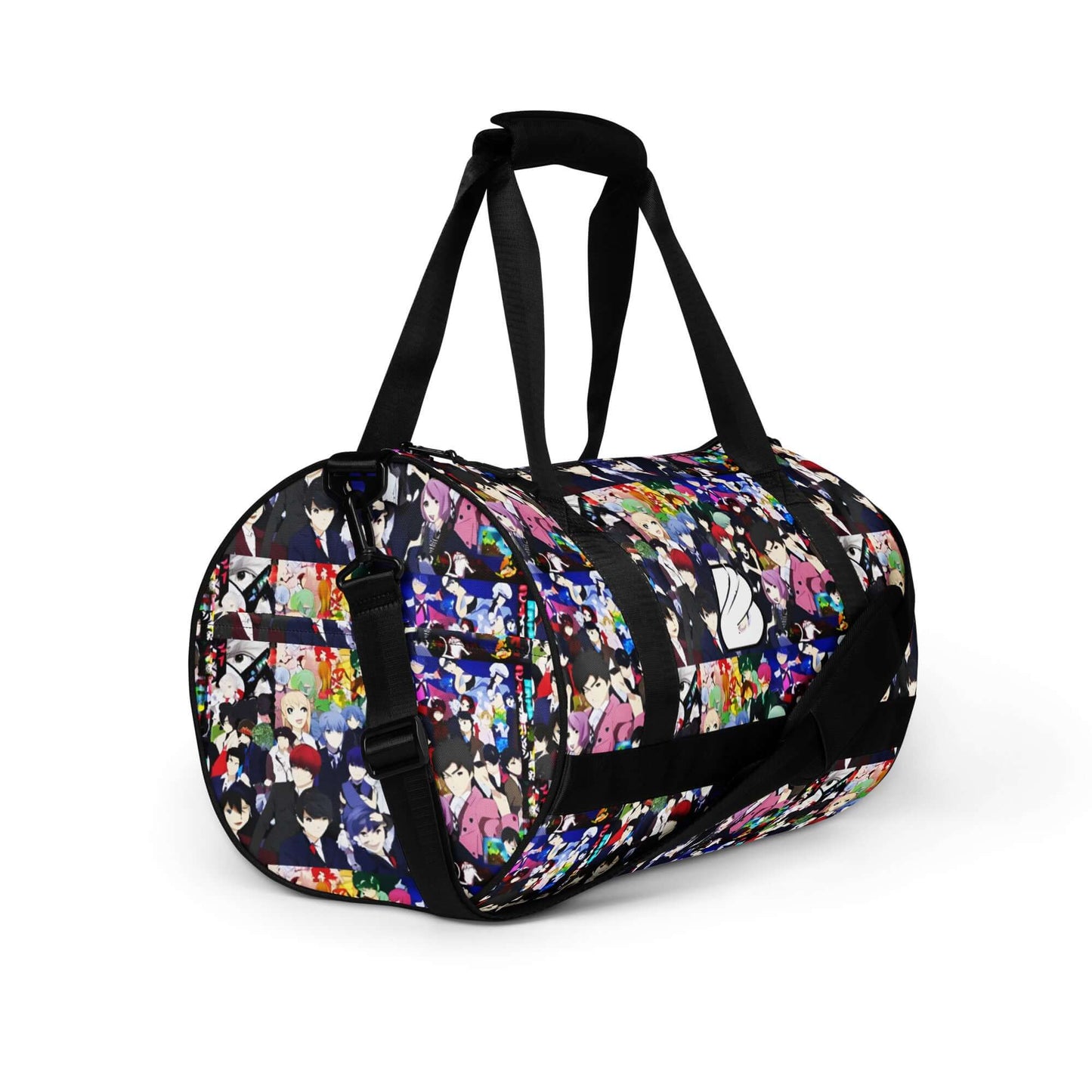 Allover-Print-Sporttasche N°3 featuring colorful full-print design, made with durable water-resistant polyester, perfect for workouts.