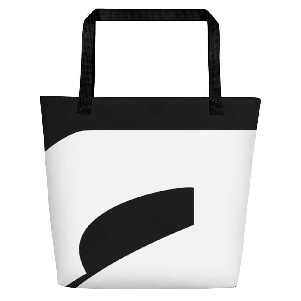 Strandtasche N°0 in Weiß und Schwarz mit robusten Baumwollgurtgriffen, passend für Strandausflüge, 100% Polyester, trendy Strandtasche