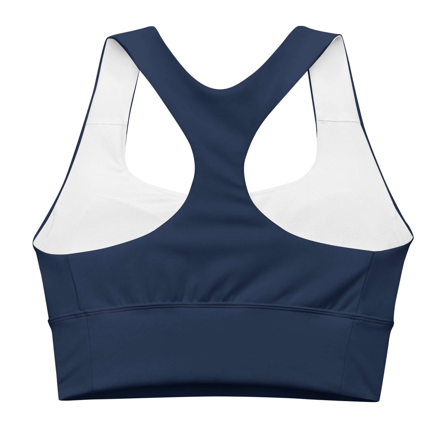 Longline-Sport-BH N°4 in dunkelblau mit Racerback-Design, ideal für Sport und Streetwear.