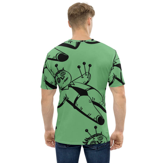Herren-T-Shirt N°12 in Grün mit Alien-Muster, komfortables Baumwoll-Polyester-Jersey, perfekt für modische und bequeme Outfits.