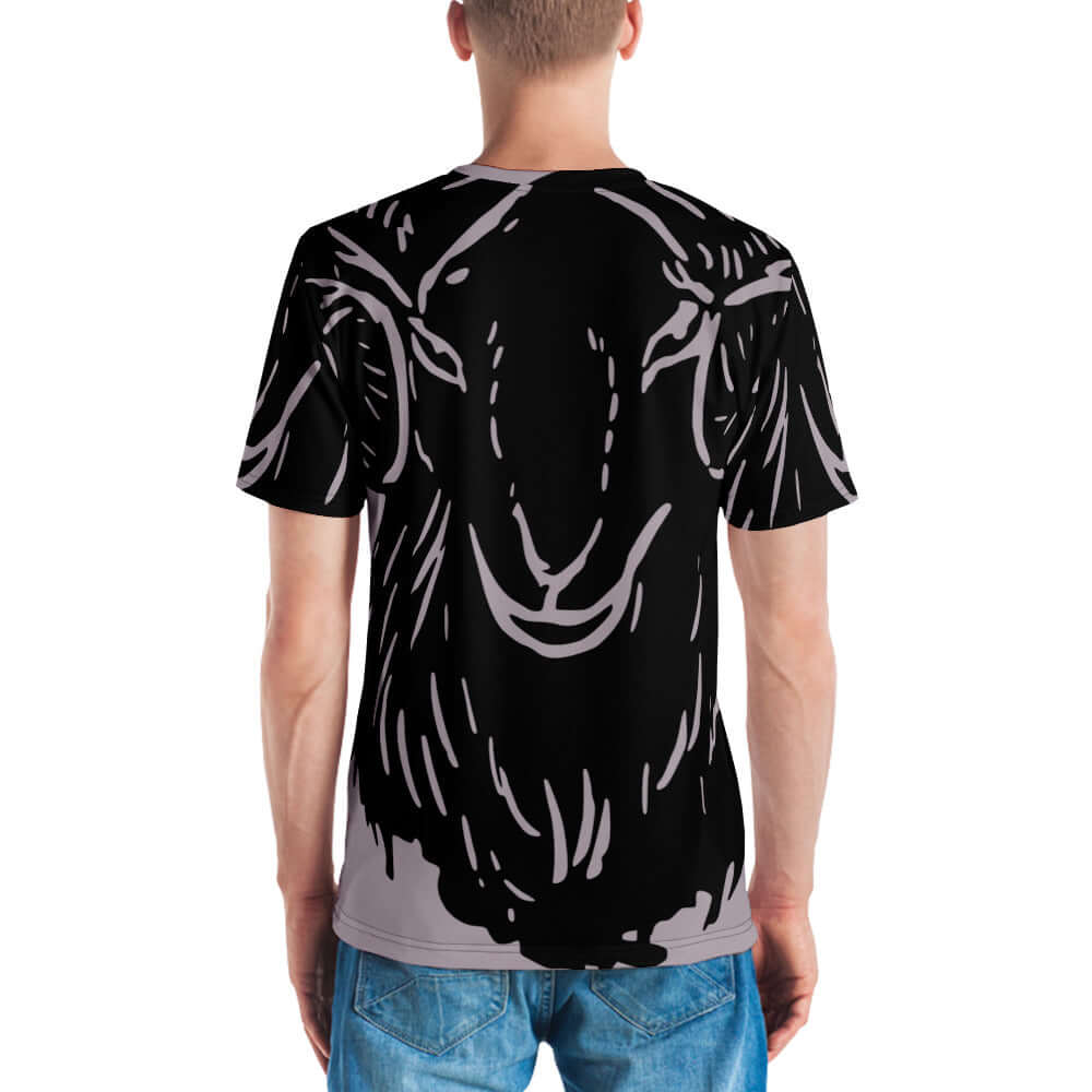 Herren-T-Shirt N°19 with a stylish black goat design on the back, featuring a four-way stretch for ultimate comfort.