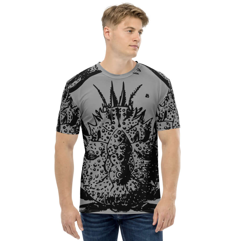 Herren-T-Shirt N°8 in gray with artistic graphic, super smooth and comfortable, made from high-quality polyester-jersey blend.