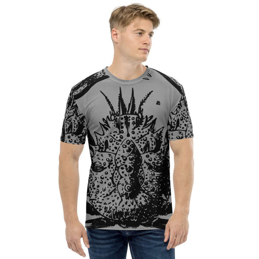 Herren-T-Shirt N°8 in gray with artistic graphic, super smooth and comfortable, made from high-quality polyester-jersey blend.
