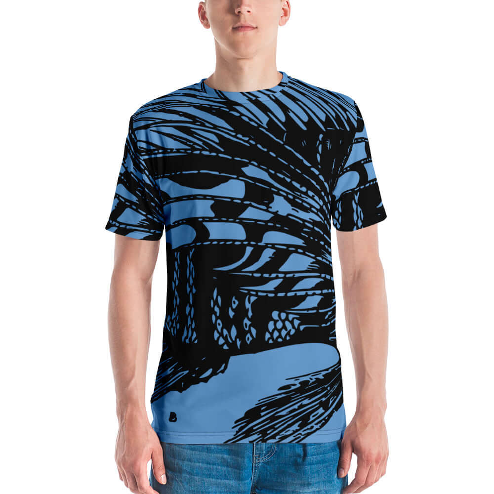 Herren-T-Shirt N°9 in blue with graphic print, showcasing four-way stretch and regular fit made from premium cotton-polyester jersey.