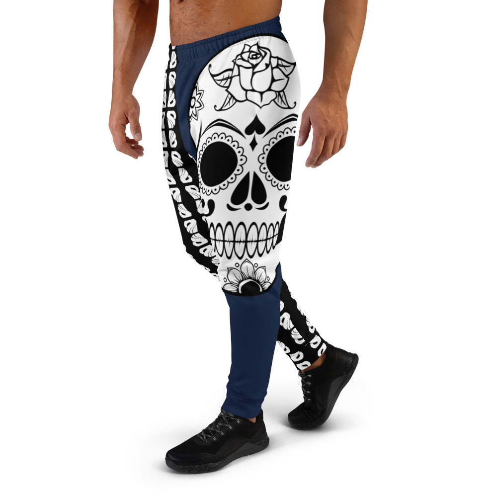 Stylish men's joggers featuring a skull and floral design, perfect for casual or workout wear.