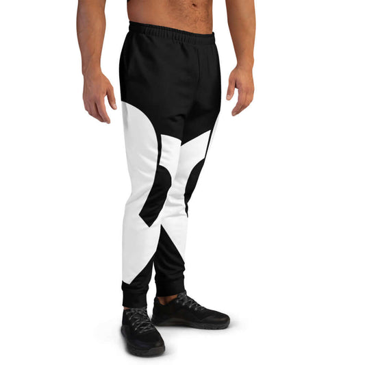 Herren-Jogginghose N°0 in black and white, cotton blend, perfect for jogging or relaxing, with soft brushed fleece interior.