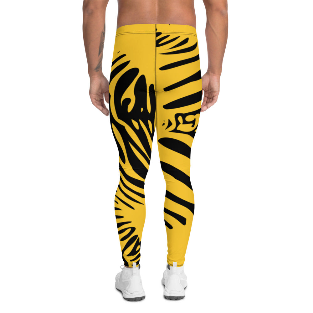 Herren-Leggings N°0 in gelb mit schwarz-weißen Zebrastreifen, perfekt für Training und Freizeit.