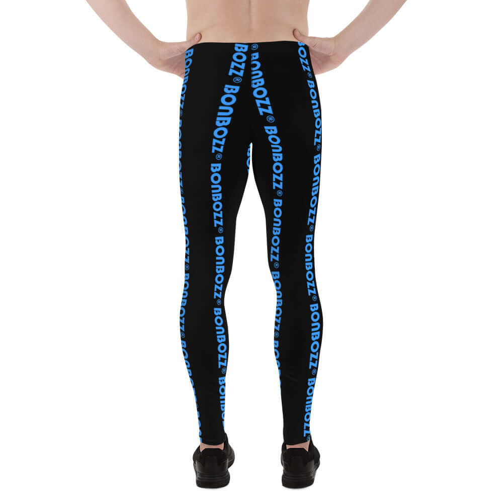 Herren-Leggings N°4 black with blue logo, back view showing stretchy material ideal for sports and casual wear.