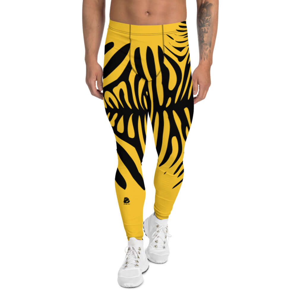 Herren-Leggings N°0 in yellow and black pattern, showcasing four-way stretch fabric for versatile activities