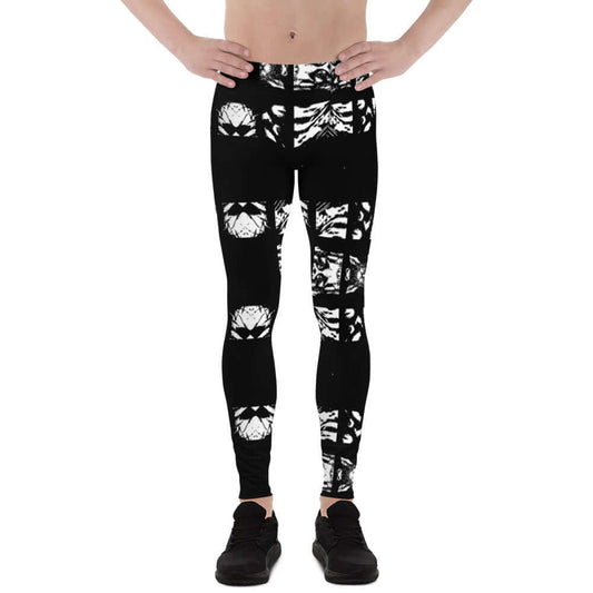 Herren-Leggings N°2 black and white design, four-way stretch fabric, perfect for workouts, soft and stretchy material for men.