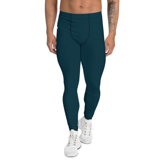 Model wearing Herren-Leggings N°6 in dark blue, perfect for sports and training, featuring four-way stretch for comfort.
