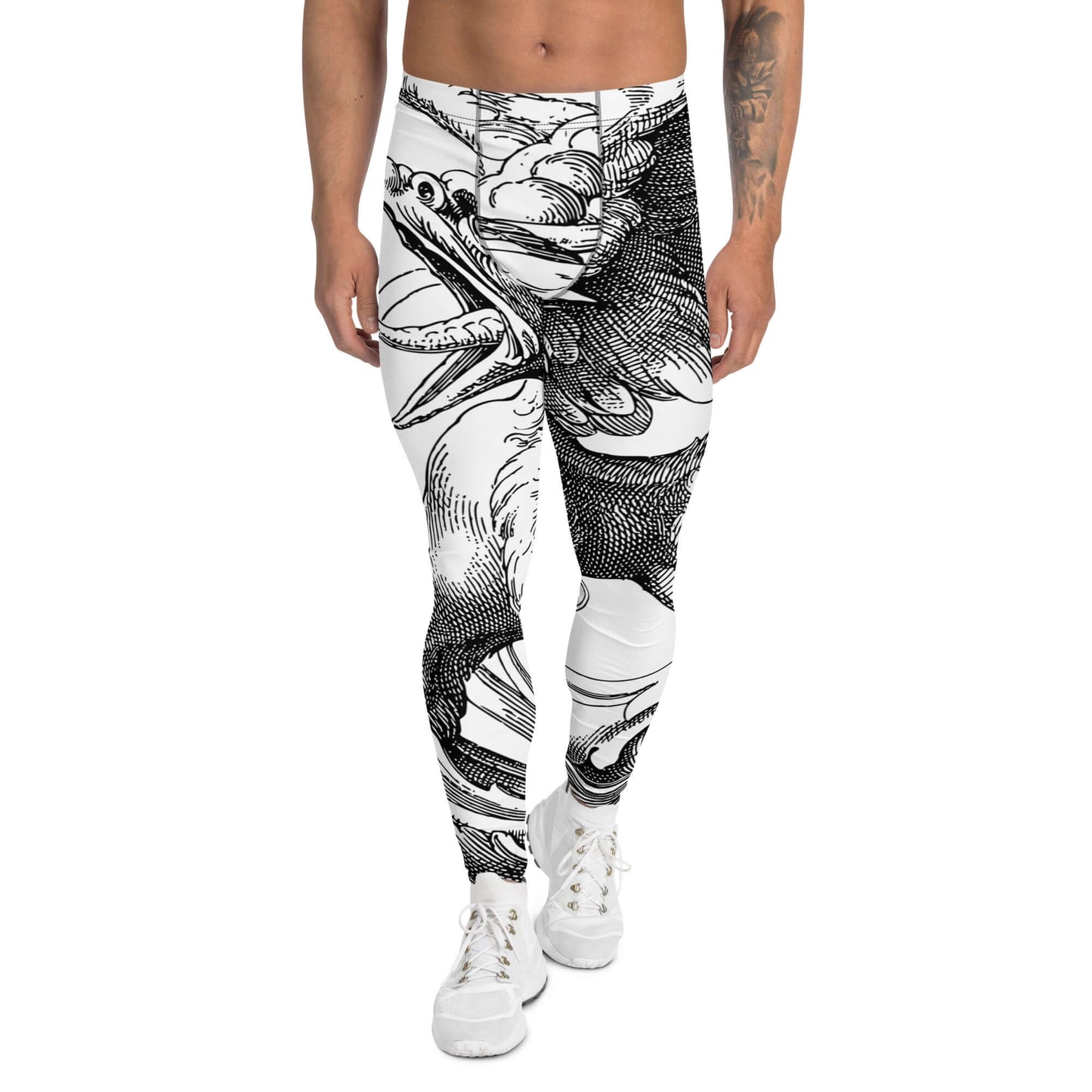 Alt Tag: Man wearing Herren-Leggings N°7 with artistic design, flexible and soft material suitable for exercise and casual wear.