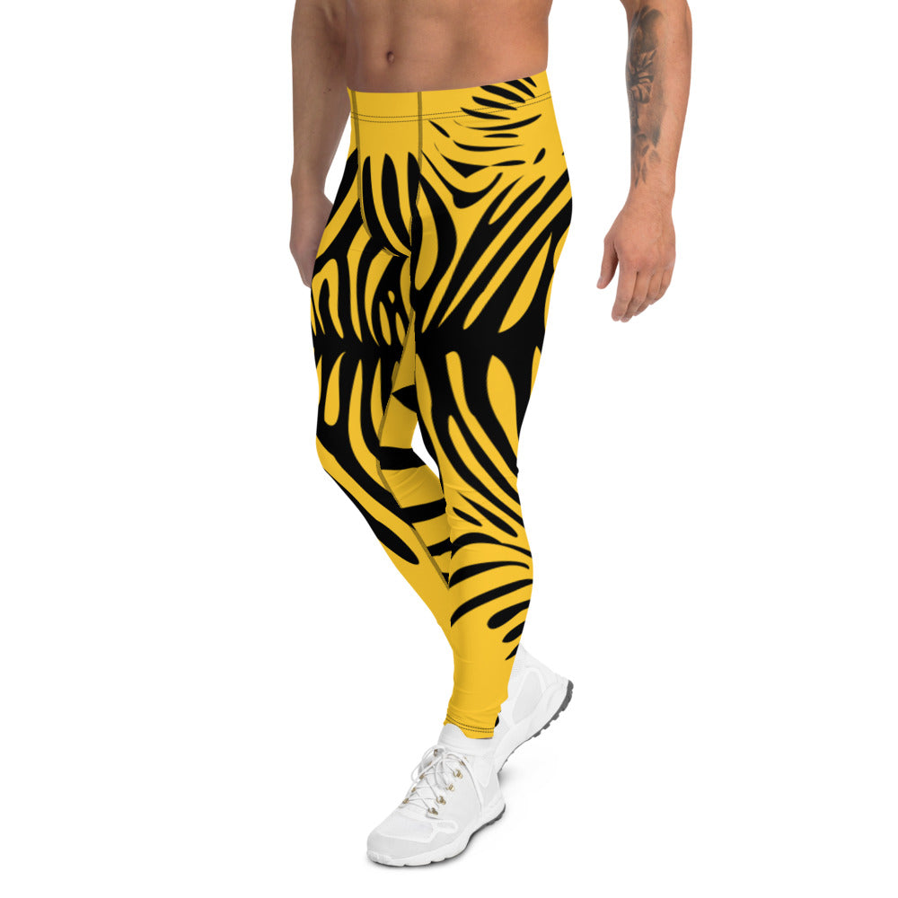 Herren-Leggings N°0 in gelb-schwarzem, gestreiftem Design, ideal für Sport und Freizeitaktivitäten.