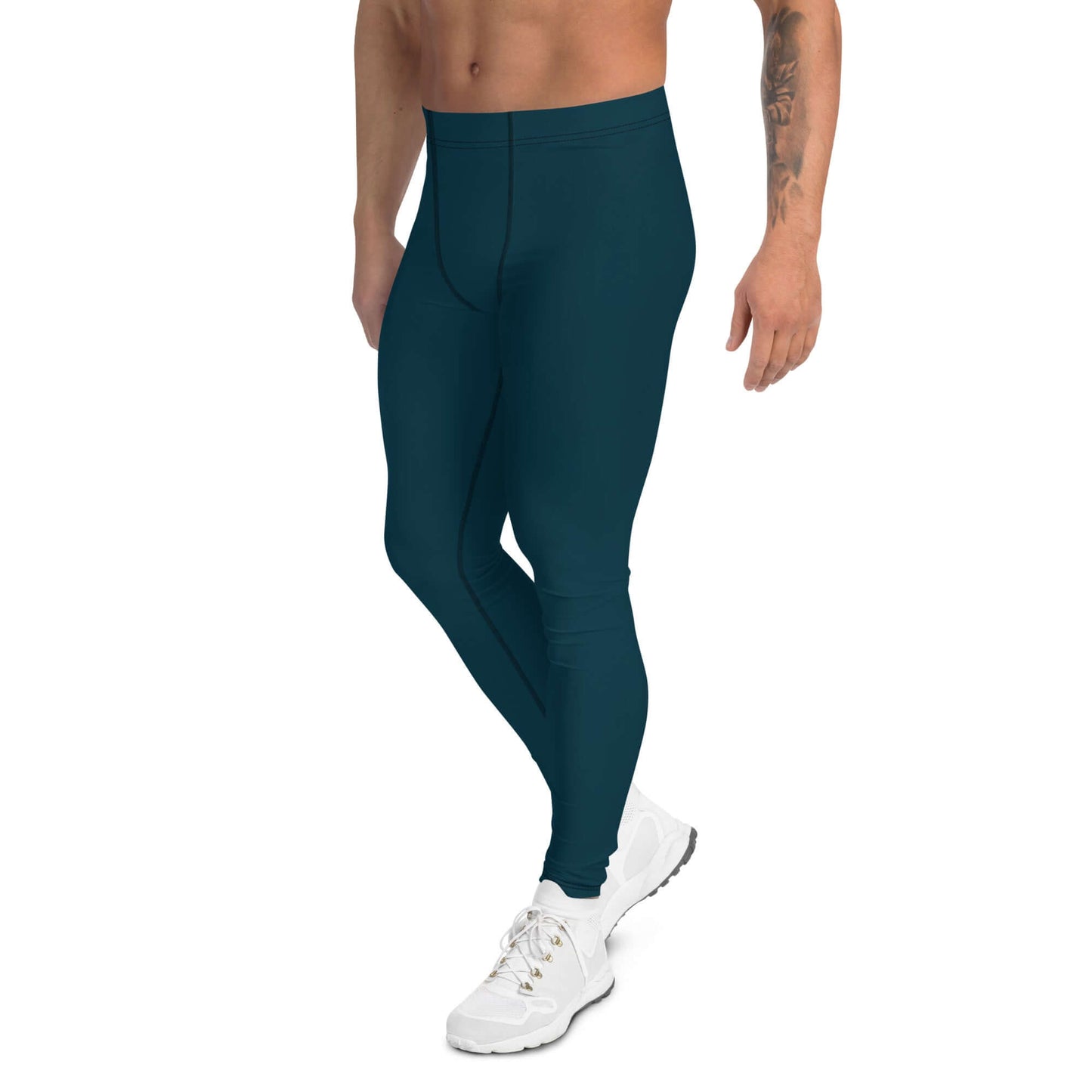 Man wearing Herren-Leggings N°6 in dark green, showcasing stretchable, soft fabric ideal for workouts and versatile style options.