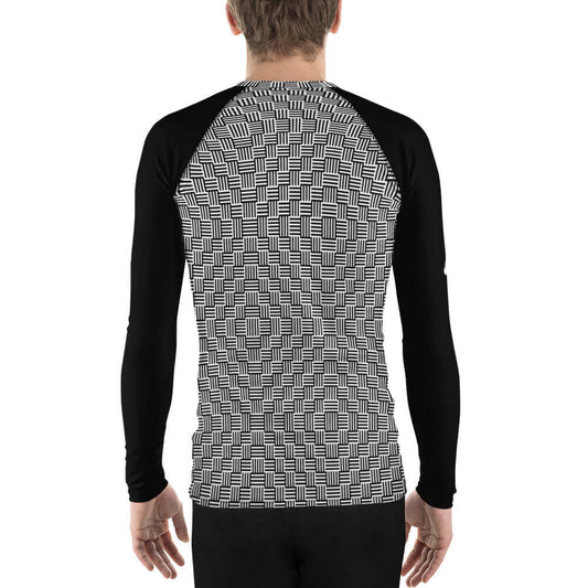 Herren-Rash-Guard N°26 in black and white pattern with ergonomic seams, offering sun and weather protection.