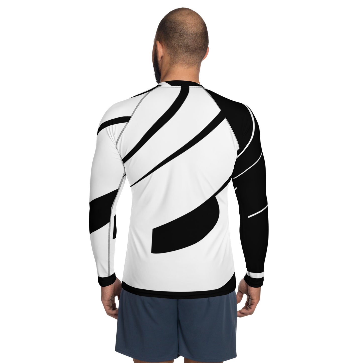 Herren-Rash-Guard N°29 in Schwarz und Weiß, langärmlig, ideal für Sport und Schutz vor Sonne und Wind.