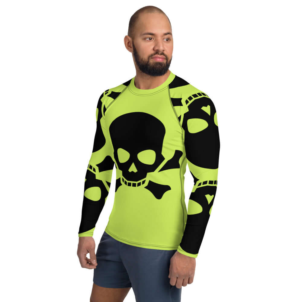 Herren-Rash-Guard N°14 with skull design, long-sleeved for sun protection and comfort, featuring ergonomic seams and 4-way stretch fabric.
