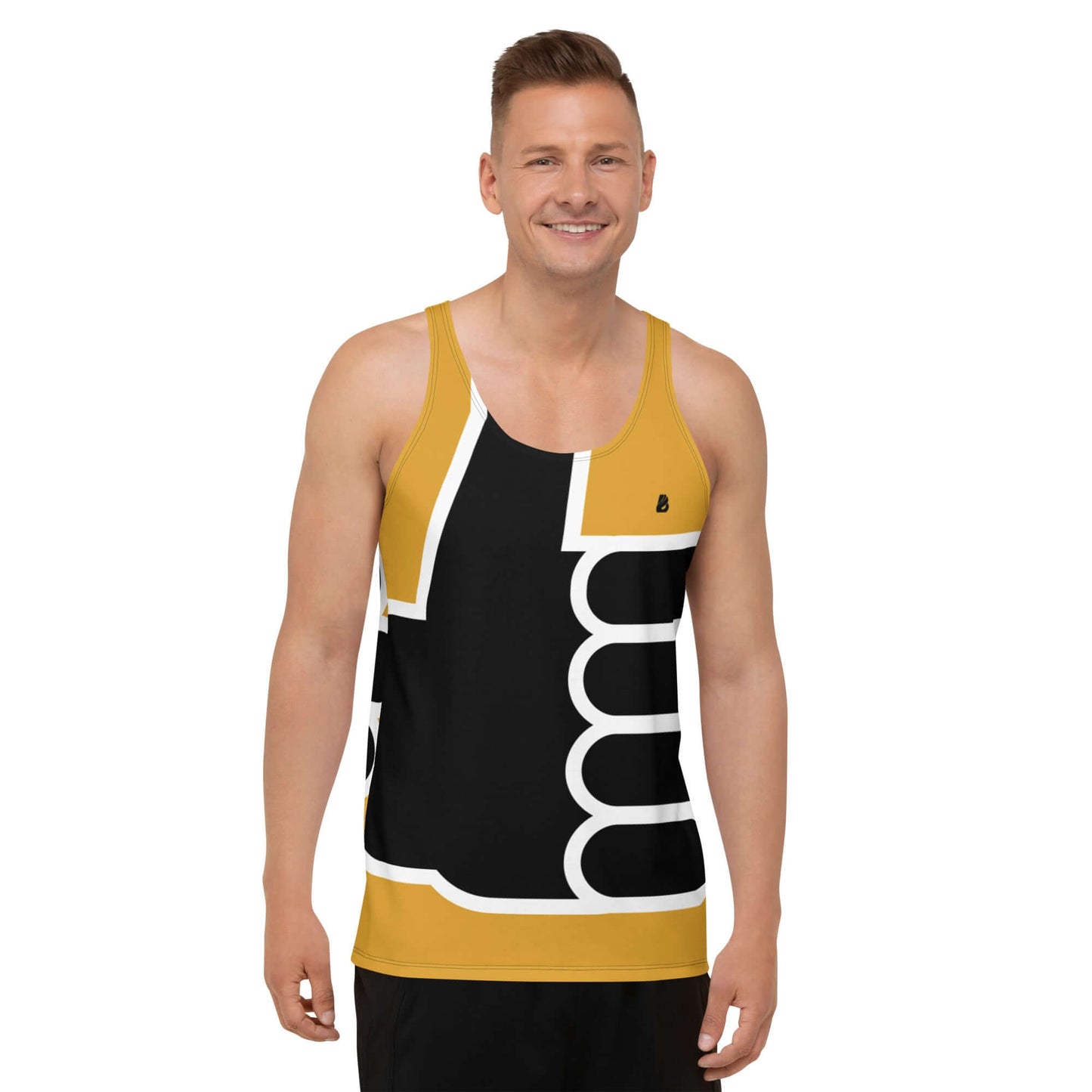 Model wearing Unisex Tank-Top N°4 with vibrant colors, soft material, and relaxed fit.