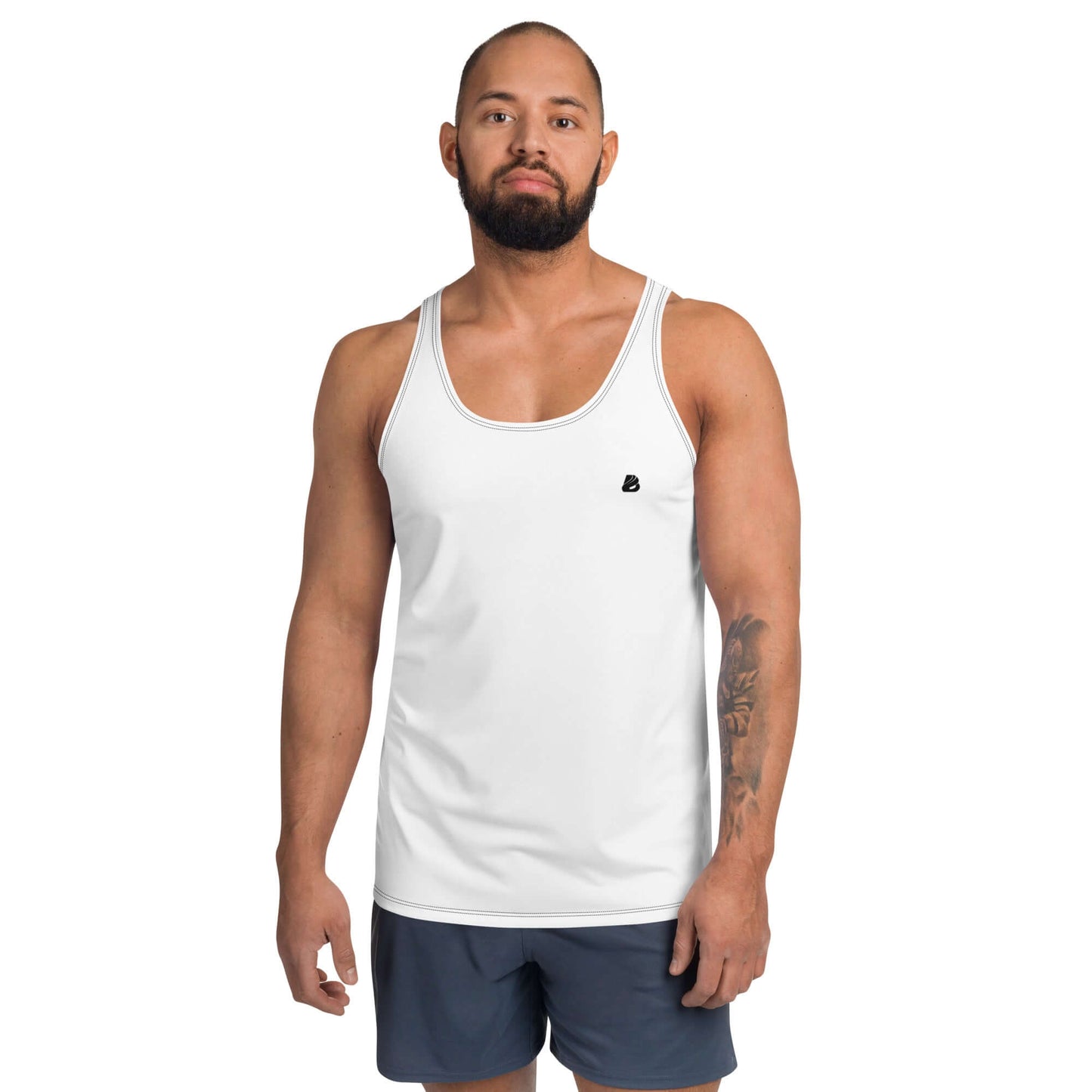 Model wearing Unisex Tank-Top N°7, featuring a relaxed fit and soft material, perfect for casual comfort and style.