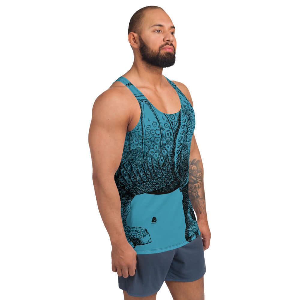 Man wearing Unisex Tank-Top N°2 with vibrant colors and relaxed fit