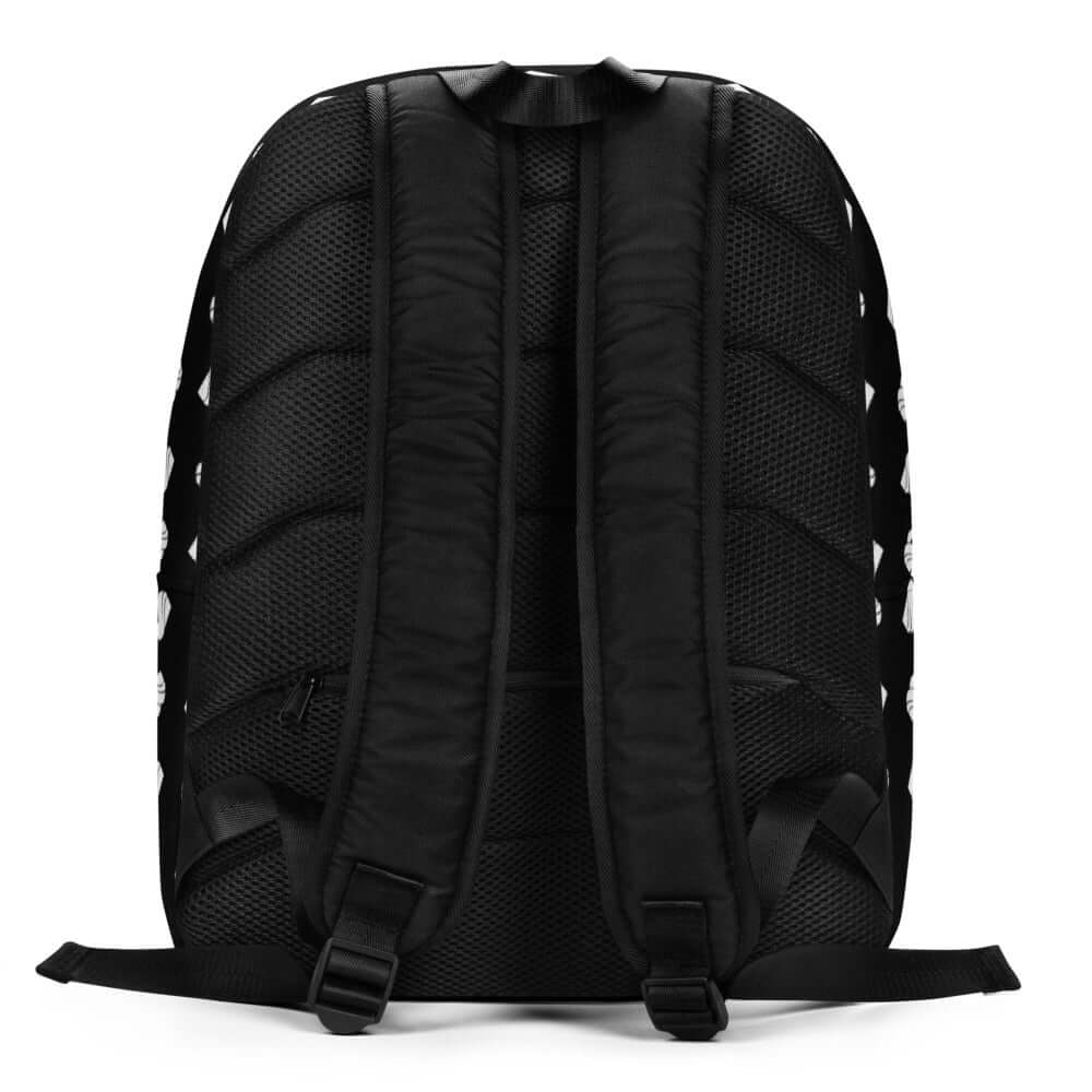 Minimalistischer Rucksack N°7 Rückansicht mit verstellbaren Schultergurten und verstecktem Fach für wertvolle Gegenstände.