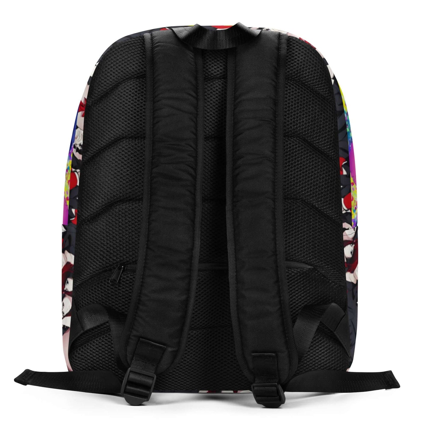 Rückansicht des Minimalistischer Rucksack N°16 mit gepolsterten Trägern und buntem Design, ideal zur sicheren Aufbewahrung wertvoller Gegenstände.