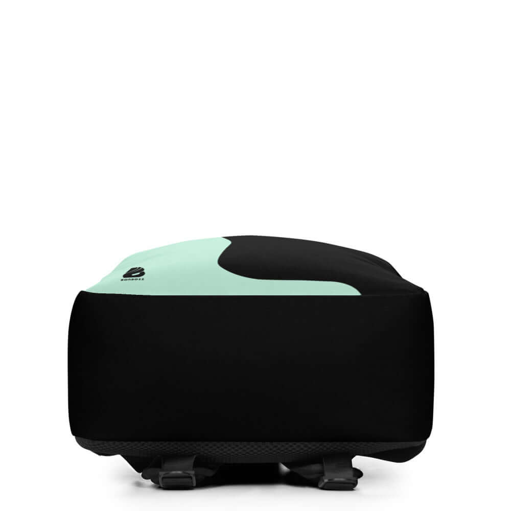 Minimalistischer Rucksack N°2 in Schwarz und Mint mit verstecktem Fach und Laptop-Tasche, ideal für komfortable Aufbewahrung.