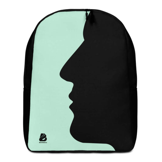 Minimalistischer Rucksack N°2 mit stilisiertem Profil auf hellem Hintergrund, ideal für alltäglichen Gebrauch mit viel Stauraum.