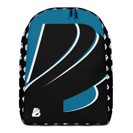 Minimalistischer Rucksack N°7 featuring bold geometric design on black polyester for style and ample storage with hidden back pocket.