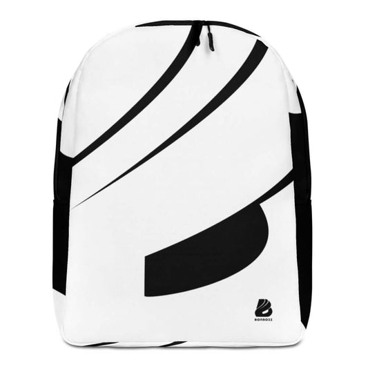 Minimalistischer Rucksack N°8 in Weiß mit schwarzem Design, ideal für Laptop und Wertgegenstände, aus 100% Polyester.